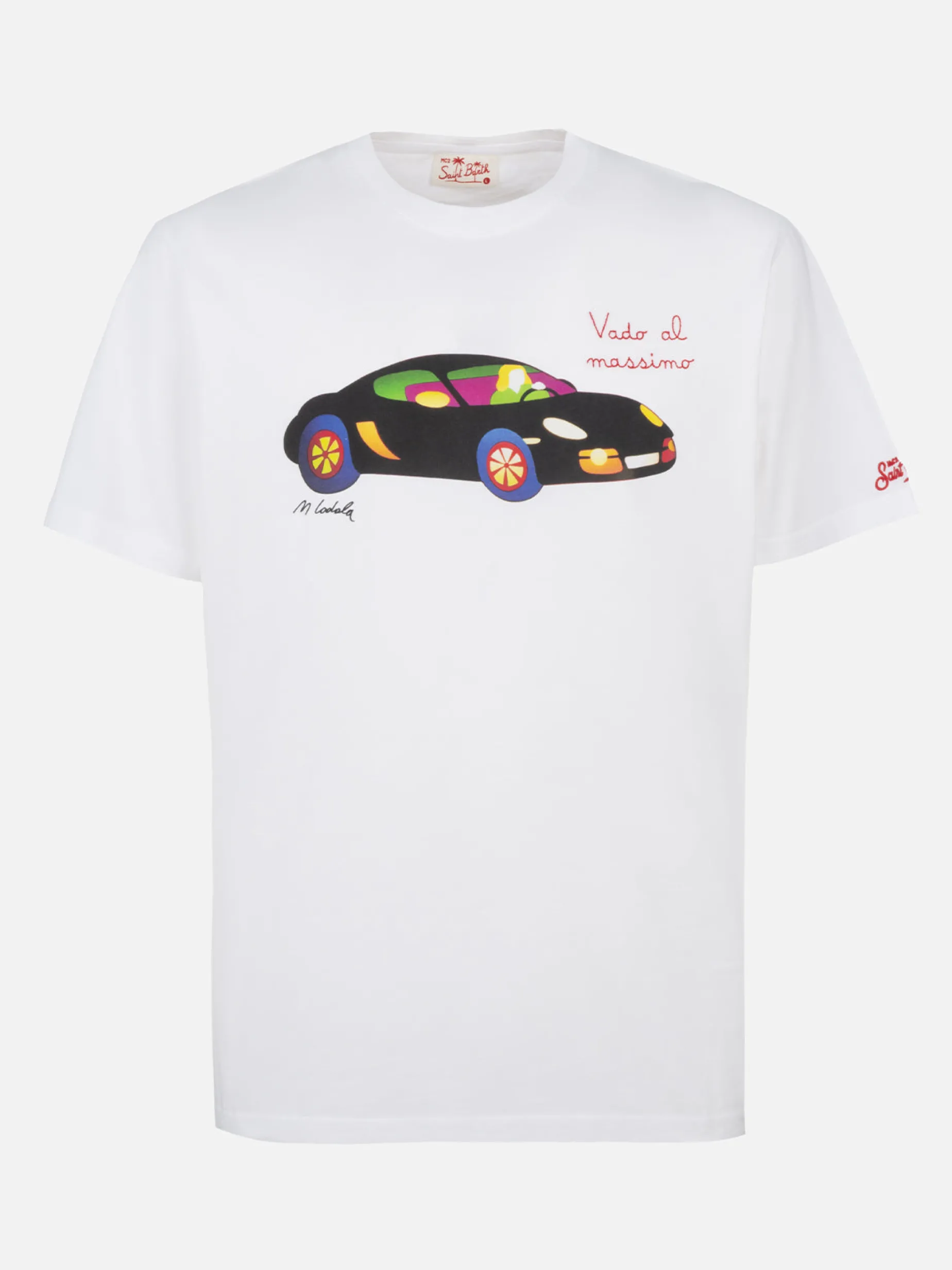 Herren-T-Shirt aus Baumwolle mit Aufdruck und Stickerei „St. Barth Aperitif“ | MARCO LODOLA SONDERAUSGABE