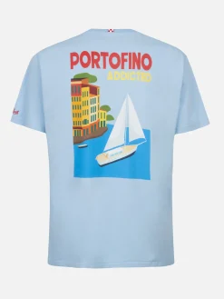 Herren-T-Shirt aus Baumwolle mit platziertem Portofino Addicted-Postkartendruck