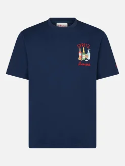 Herren-T-Shirt aus Baumwolle mit Spritz-Stickerei