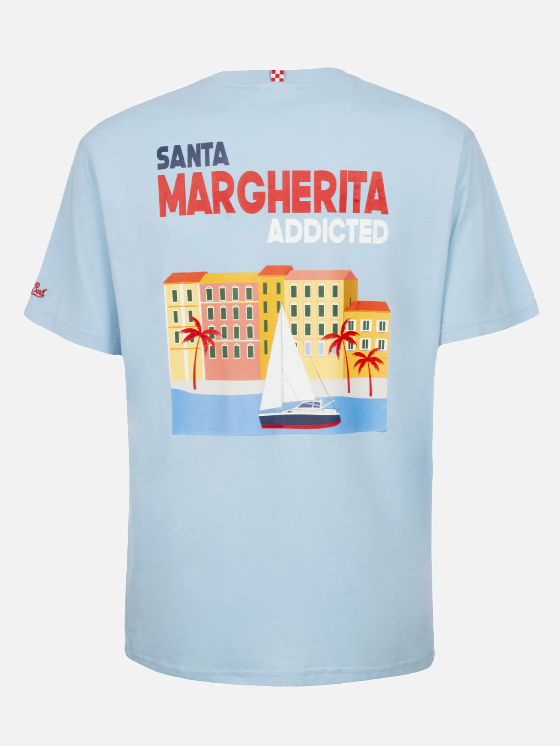 Herren-T-Shirt aus Baumwolle mit platziertem Santa Margherita Addicted-Postkartendruck
