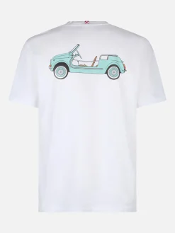 Herren-T-Shirt aus Baumwolle mit platziertem Spiaggina-Aufdruck auf Vorder- und Rückseite | FIAT 500 SONDEREDITION