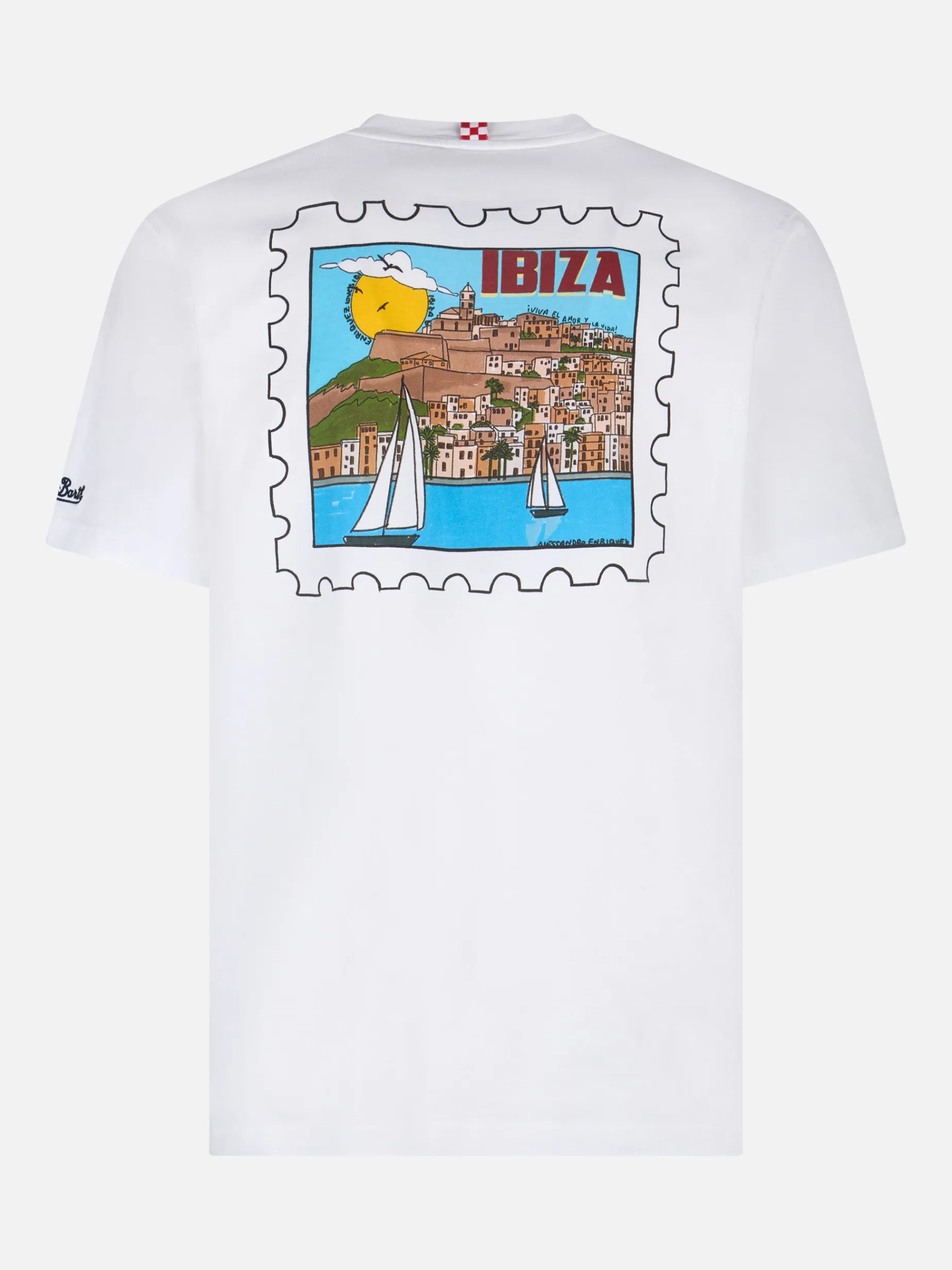 Herren-T-Shirt aus Baumwolle mit Aufdruck „Ibiza-Postkarte“ auf Vorder- und Rückseite | ALESSANDRO ENRIQUEZ SONDERAUSGABE
