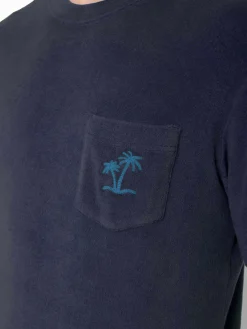 Herren-T-Shirt aus Frottee in Marineblau mit Tasche