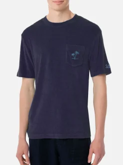 Herren-T-Shirt aus Frottee in Marineblau mit Tasche