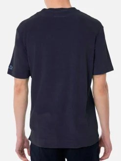 Herren-T-Shirt aus Frottee in Marineblau mit Tasche