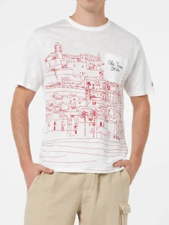 Herren-T-Shirt aus Leinenjersey Ecstasea mit platziertem „Ibiza“-Aufdruck und gestickter Tasche
