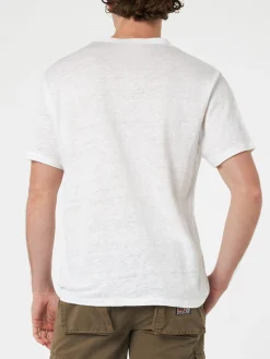 Herren-T-Shirt aus Leinenjersey Ecstasea mit bedruckter und bestickter Tasche
