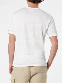 Herren-T-Shirt aus Leinenjersey Ecstasea mit platziertem „Ibiza“-Aufdruck und gestickter Tasche