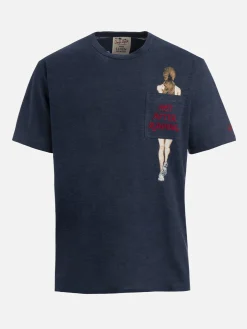 Herren-T-Shirt aus Leinenjersey Ecstasea mit bedruckter und bestickter Tasche