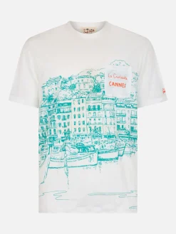 Herren-T-Shirt aus Leinenjersey Ecstasea mit platziertem Cannes-Aufdruck und gestickter Tasche