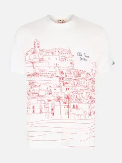 Herren-T-Shirt aus Leinenjersey Ecstasea mit platziertem „Ibiza“-Aufdruck und gestickter Tasche