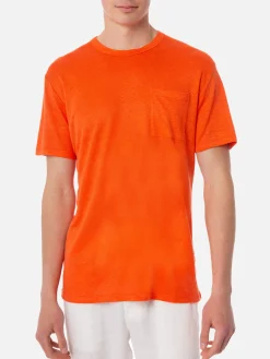 Herren-T-Shirt aus orangefarbenem Leinenjersey