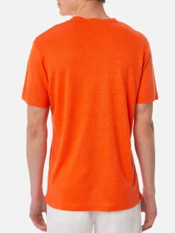 Herren-T-Shirt aus orangefarbenem Leinenjersey