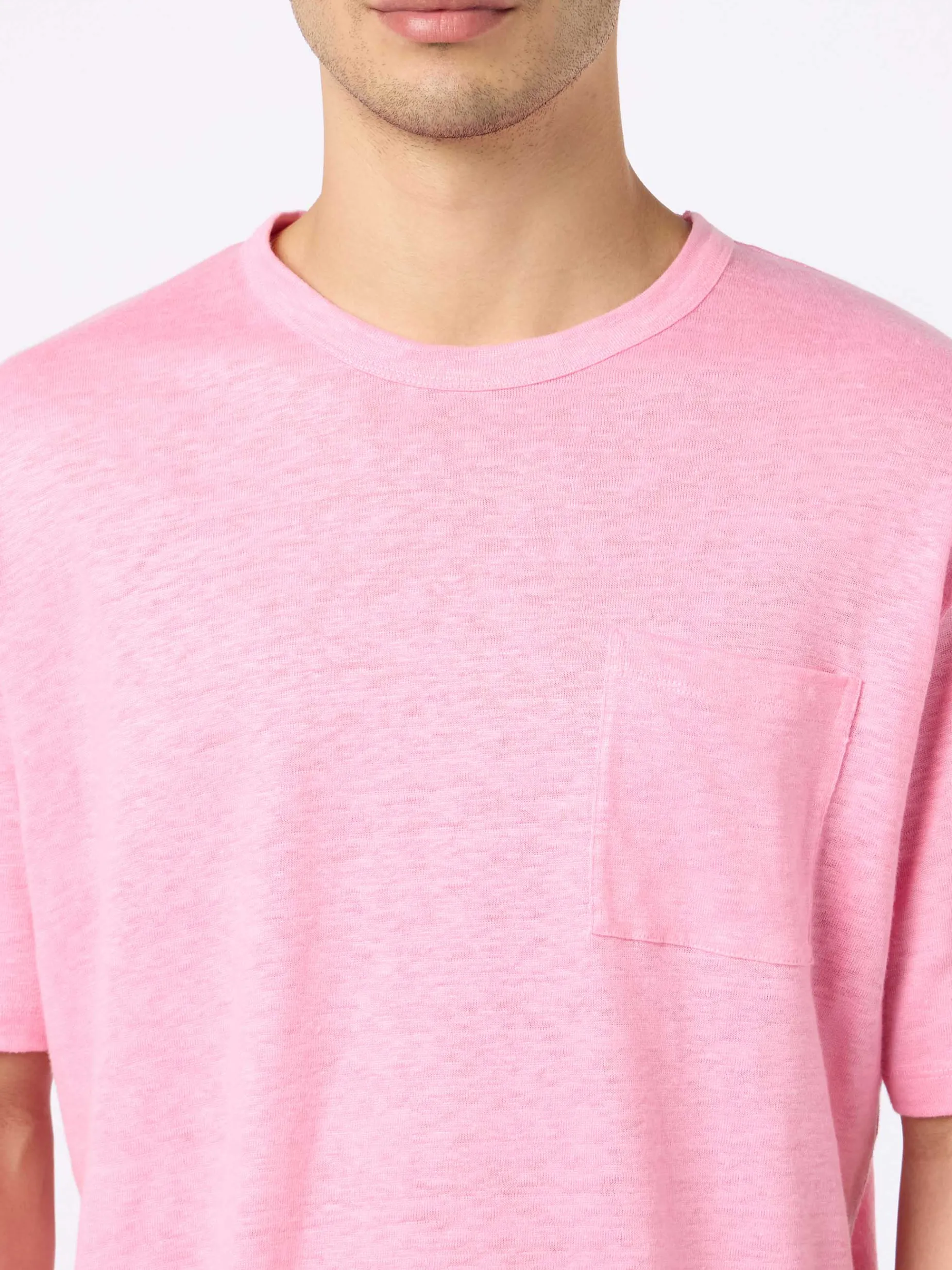 Herren-T-Shirt aus rosafarbenem Leinen-Jersey Ecstasea mit Tasche
