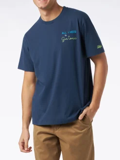 Herren-T-Shirt aus schwerer Baumwolle mit „All I need is Gin Tonic“-Stickerei