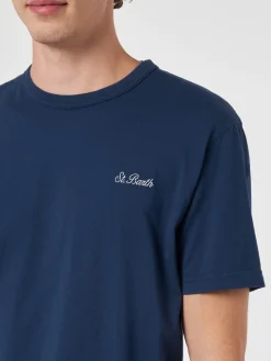 Herren-T-Shirt Dover aus blauem Baumwolljersey mit St. Barth-Stickerei