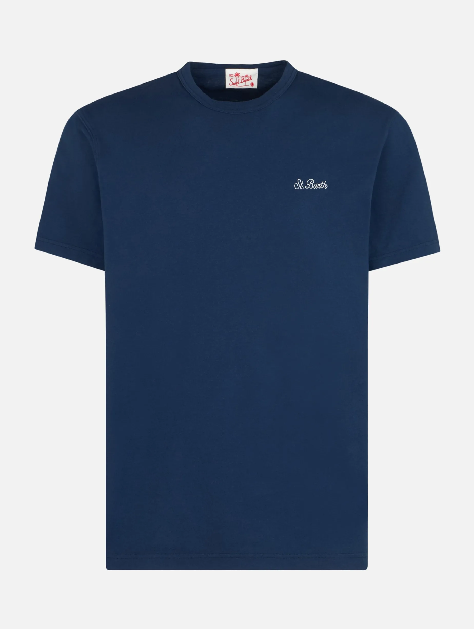 Herren-T-Shirt Dover aus blauem Baumwolljersey mit St. Barth-Stickerei
