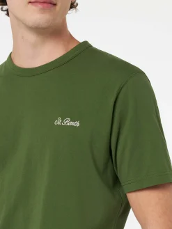 Herren-T-Shirt Dover aus militärgrünem Baumwolljersey mit St. Barth-Stickerei