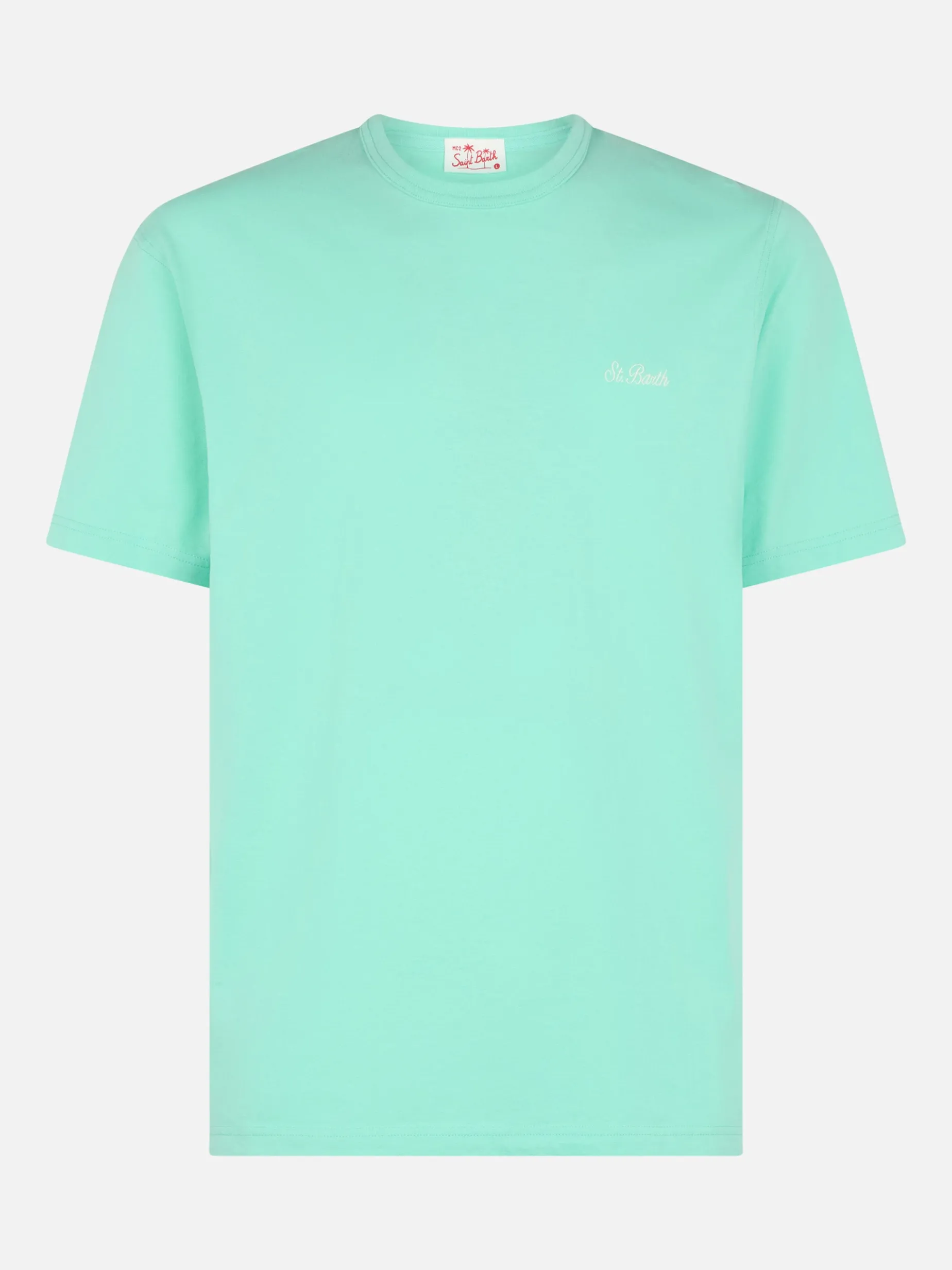Herren-T-Shirt „Dover“ aus salbeigrünem Baumwolljersey mit St. Barth-Stickerei