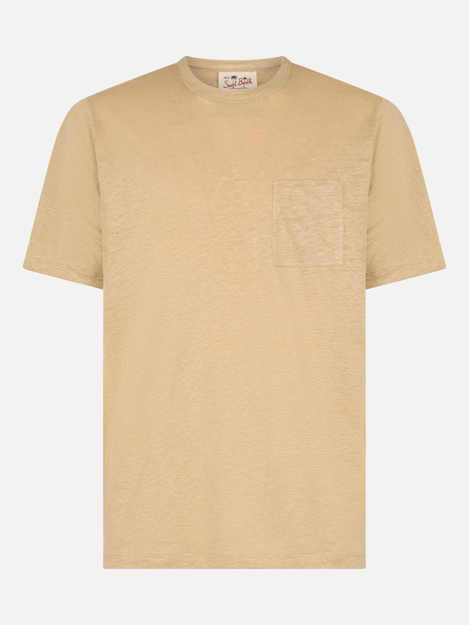 Herren-T-Shirt Ecstasea aus beigem Leinenjersey mit Tasche