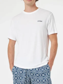 Herren-T-Shirt Gary aus weißem Frottee mit St. Barth-Stickerei