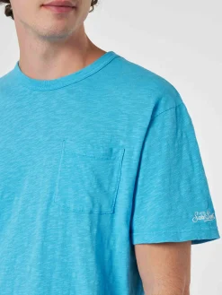 Herren-T-Shirt „President“ aus blau geflammter Baumwolle mit Stickerei