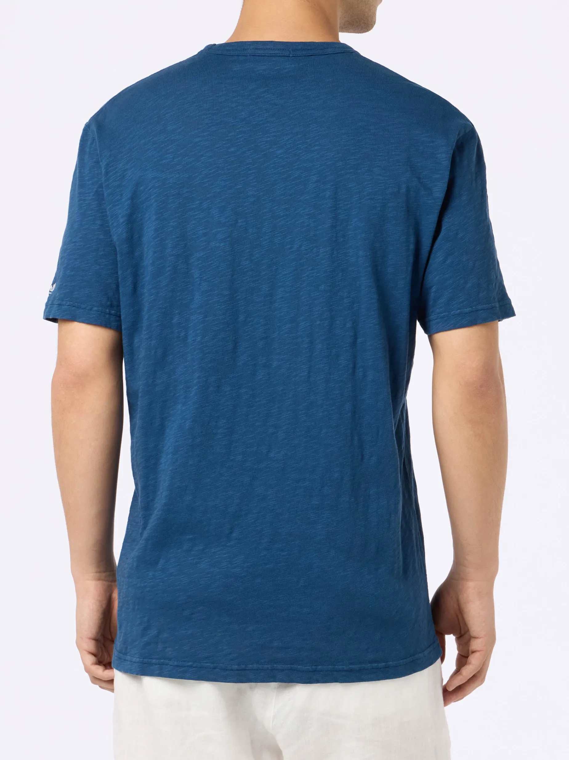 Herren-T-Shirt „President“ aus blau geflammter Baumwolle mit Stickerei