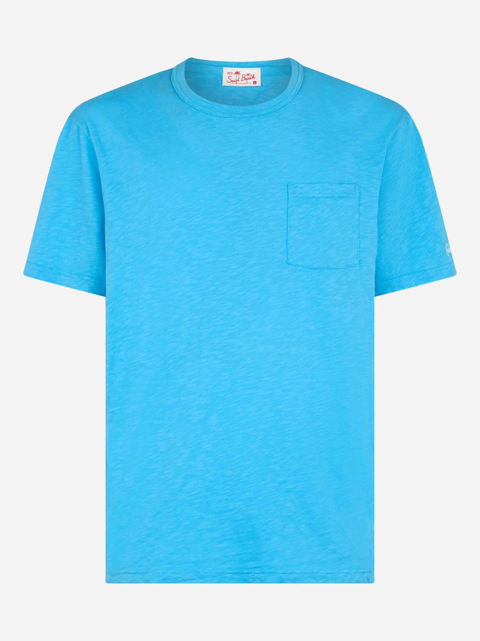 Herren-T-Shirt „President“ aus blau geflammter Baumwolle mit Stickerei