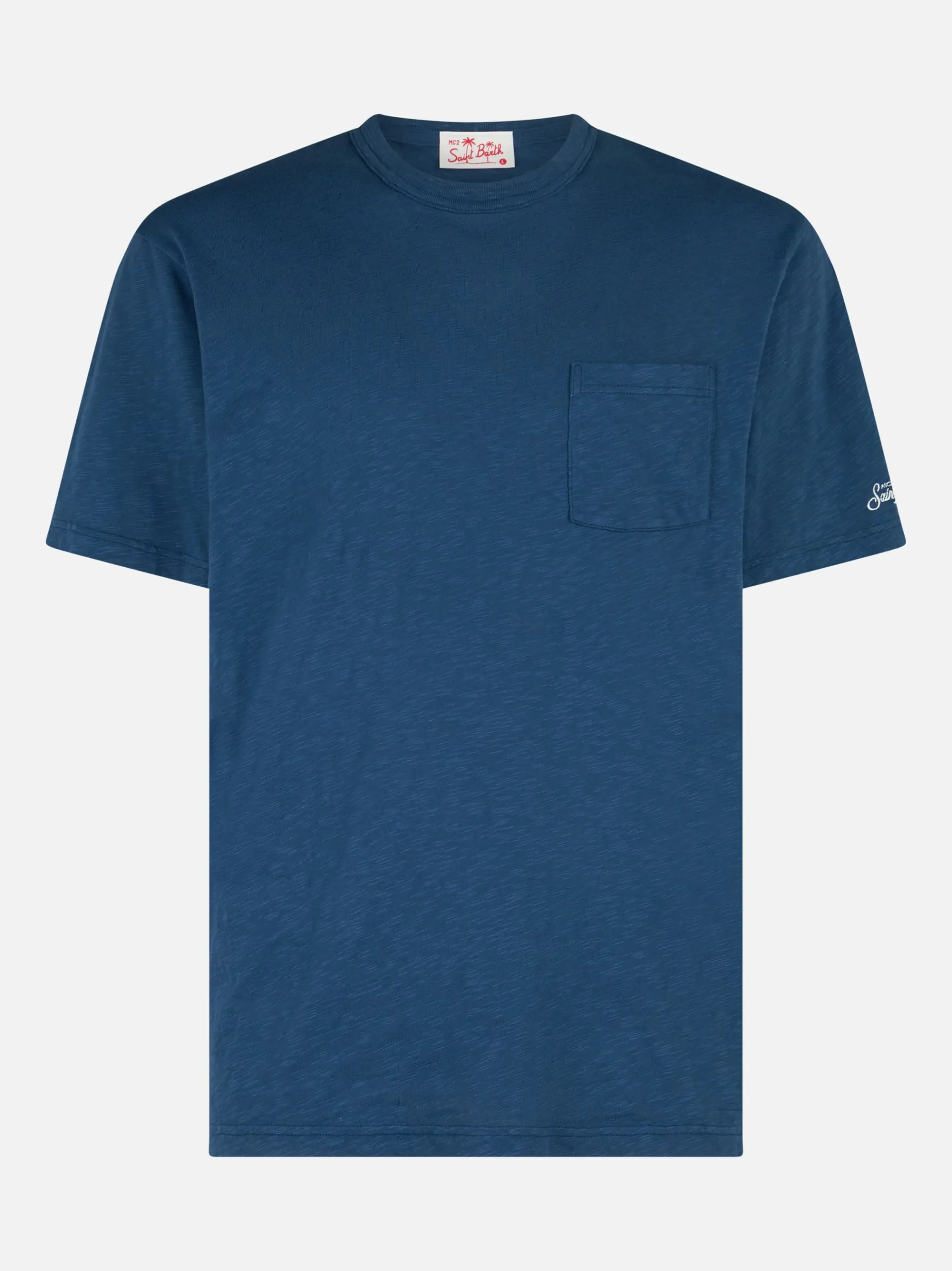 Herren-T-Shirt „President“ aus blau geflammter Baumwolle mit Stickerei