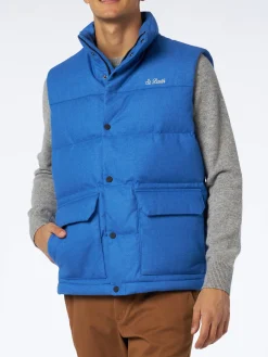 Herrenweste aus blauer Wolle mit Daunenfüllung und Taschen