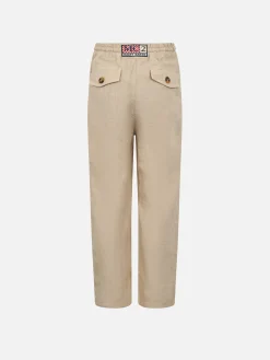 Junge Calais Jr-Hose aus beigem Leinen mit Kordelzug