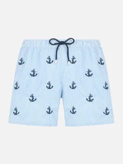 Jungen Seersucker Badeshorts Jean mit Ankerstickerei