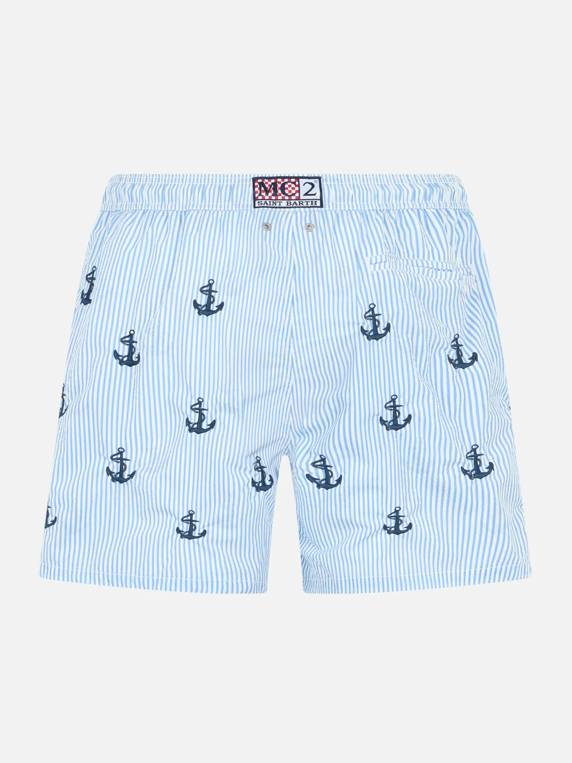 Jungen Seersucker Badeshorts Jean mit Ankerstickerei