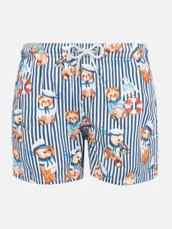 Jungen-Badeshorts aus Baumwolle mit Matrosenbären-Print