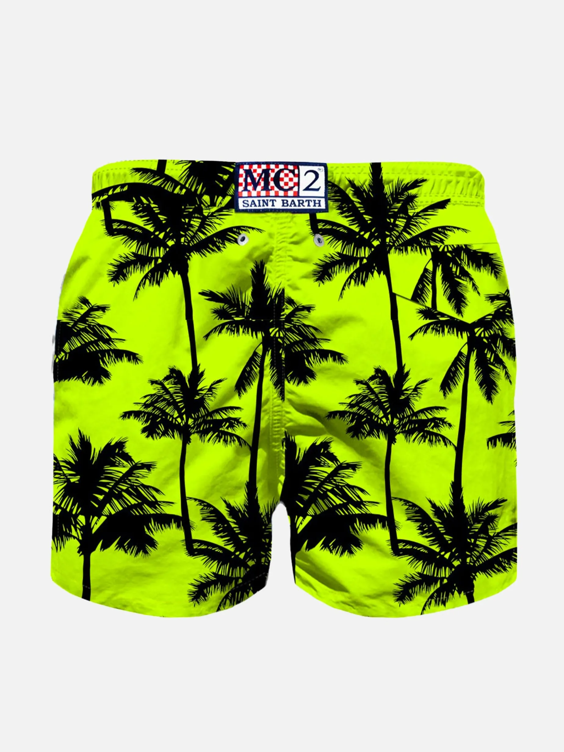Jungen-Badeshorts aus leichtem Stoff mit Palmen-Allover-Print