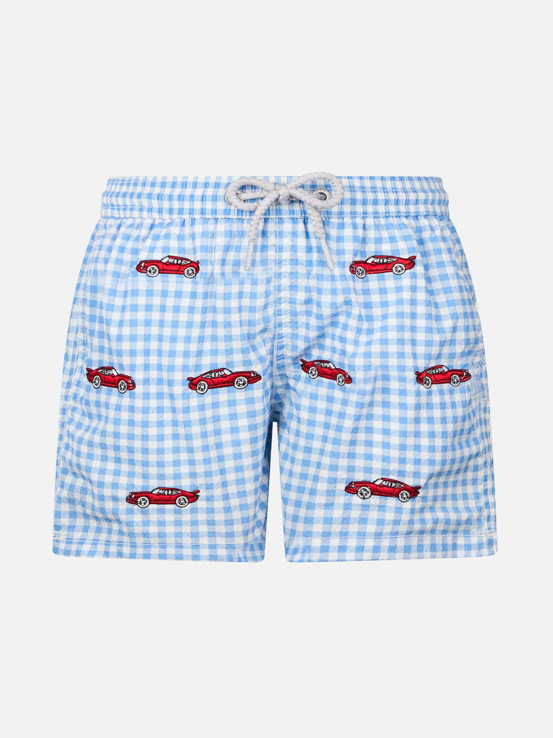Jungen-Badeshorts aus Seersucker Jean mit aufgestickten Autos