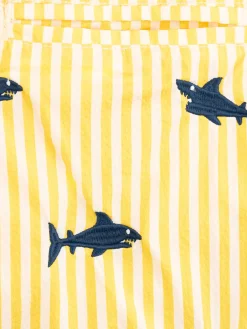 Jungen-Badeshorts aus Seersucker Jean mit aufgestickten Haien
