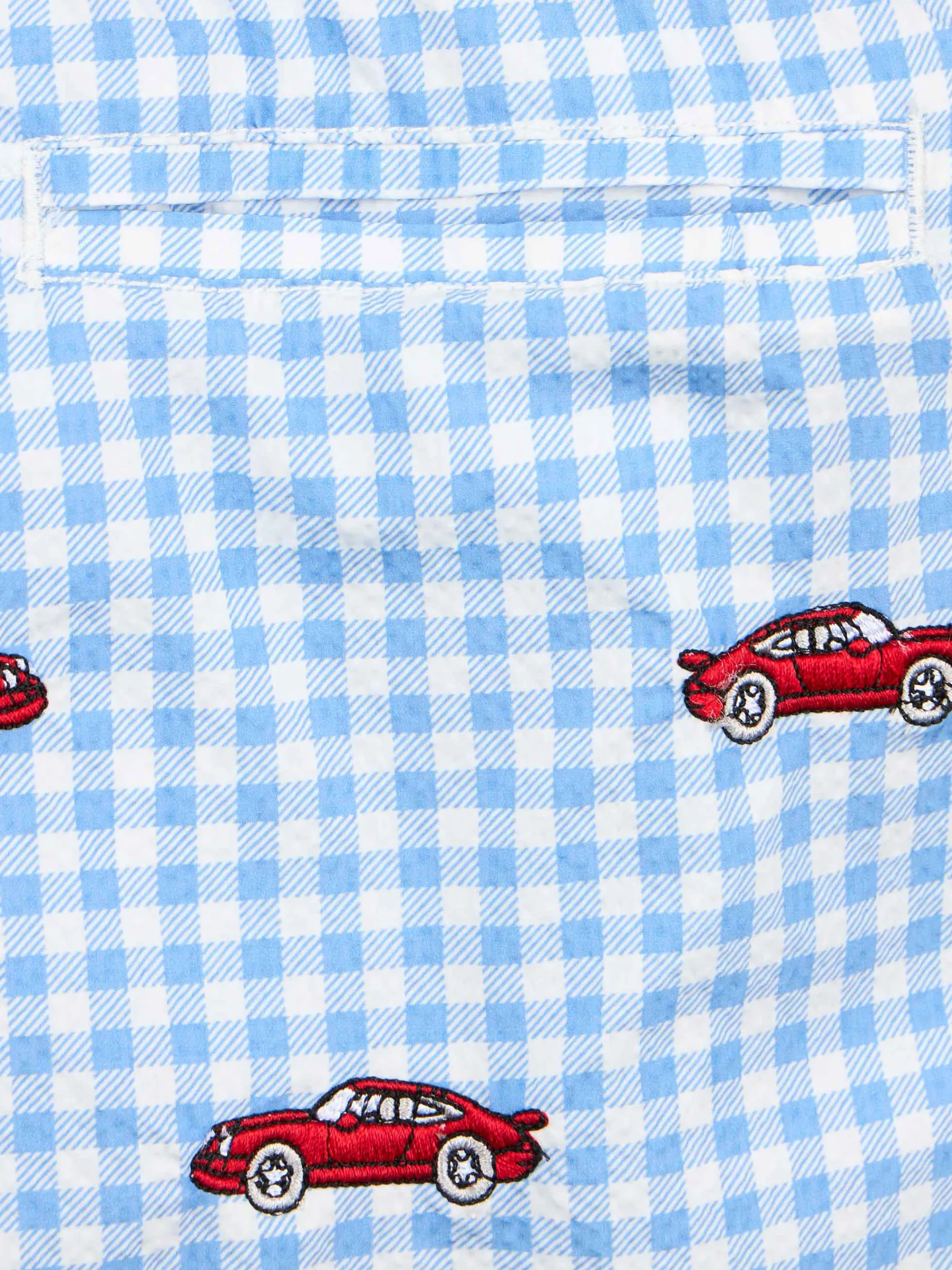 Jungen-Badeshorts aus Seersucker Jean mit aufgestickten Autos