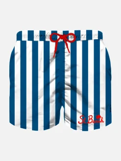 Jungen-Badeshorts mit marineblauen Streifen