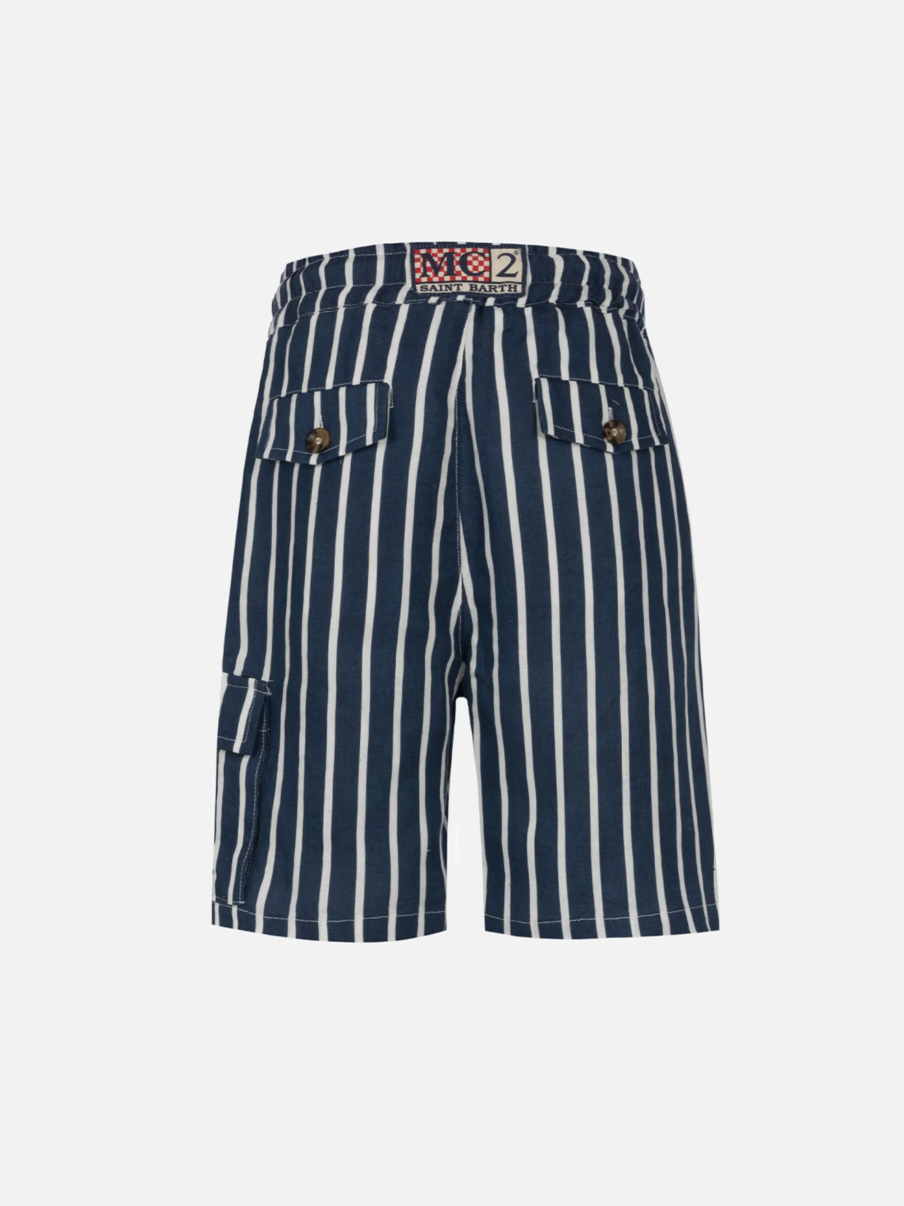 Jungen-Bemuda aus blau gestreiftem Leinen Marseille Jr