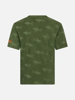 Jungen-Militär-T-Shirt Gary aus Frottee mit Hai-Prägung