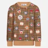 Jungen-Sweatshirt mit Rundhalsausschnitt, Aufnähern und Pied-de-Poule-Print
