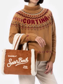 Kamelbraune Soft Bag Small mit Saint Barth Logo und Schultergurt