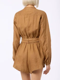 Kamelfarbener Playsuit aus Leinen für Damen Hanniel