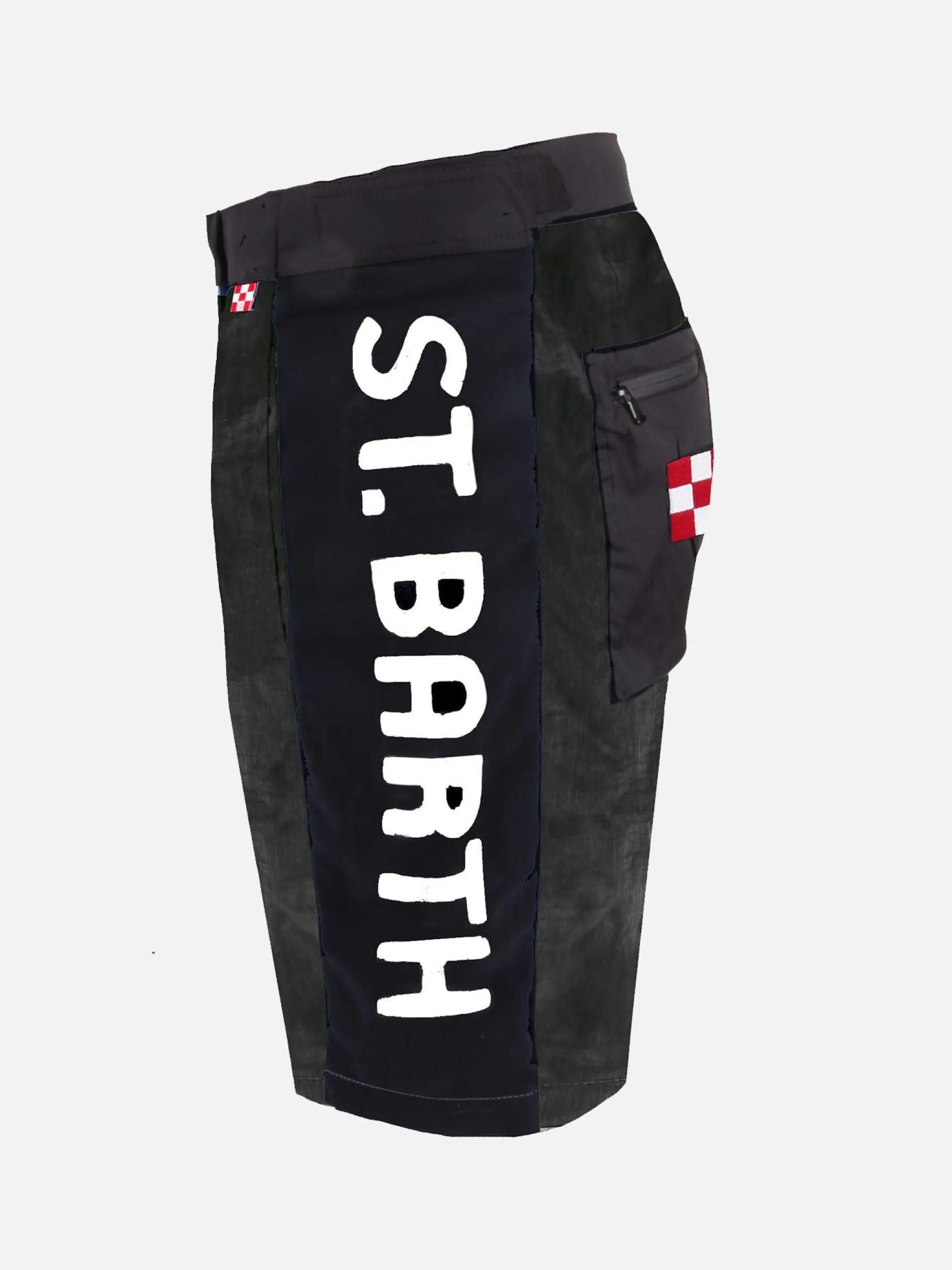 Karierte Badeshorts mit kontrastierendem Seitenband