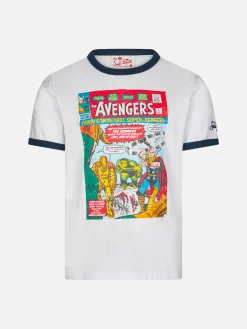 Kinder-T-Shirt aus weißer Baumwolle mit „Avengers“-Aufdruck auf der Vorderseite | MARVEL-SONDERAUSGABE