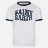 Kinder-T-Shirt aus weißer Baumwolle mit blauem, groovigem Saint-Barth-Print