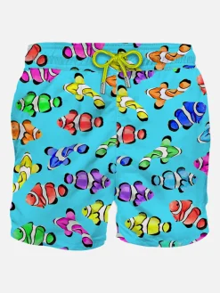 Klassische Herren-Badeshorts mit mehrfarbigem Clownfisch-Print