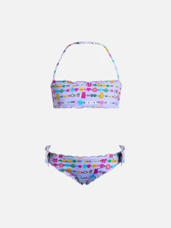 Klassischer Bandeau-Bikini für Mädchen Emy mit Armbänder-Aufdruck