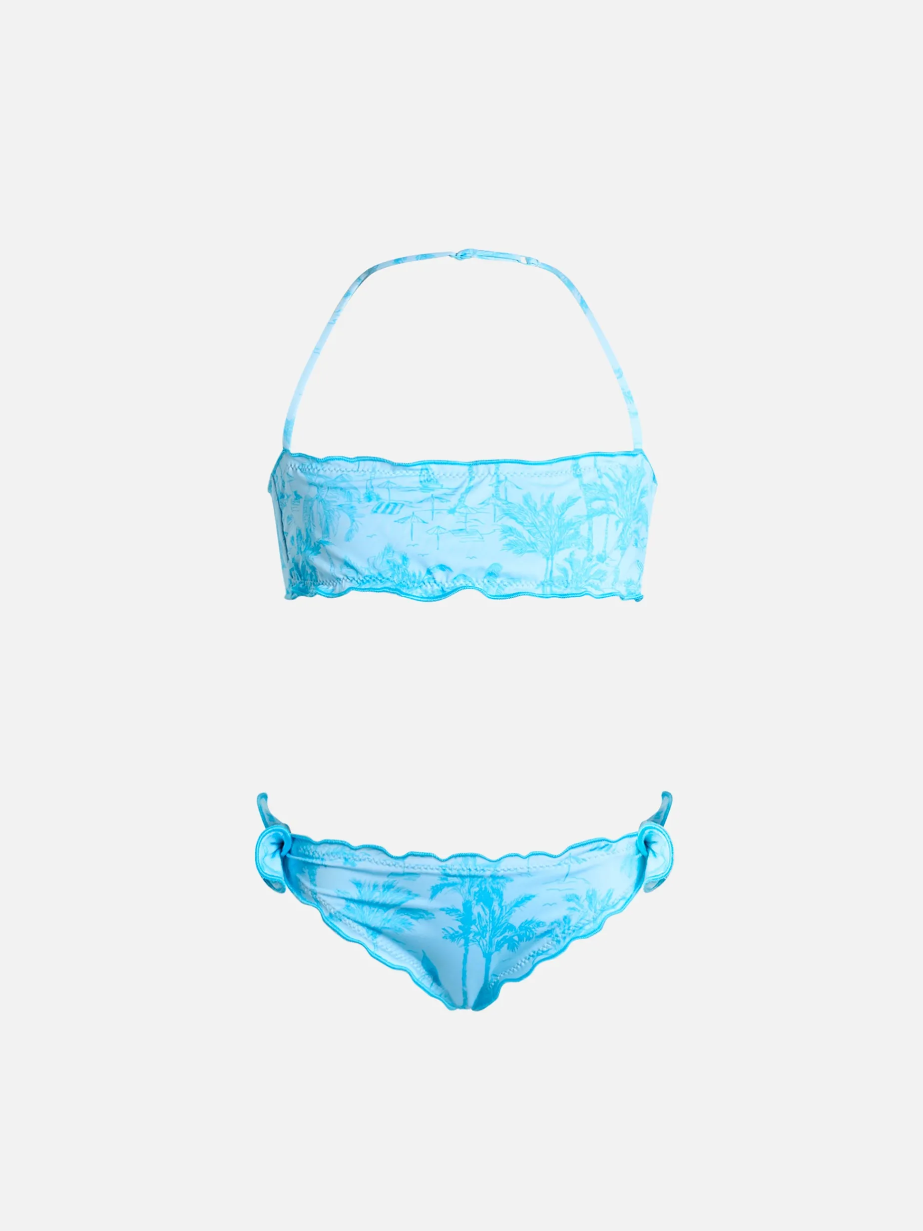 Klassischer Bandeau-Bikini für Mädchen Emy mit Toile de Jouy-Print